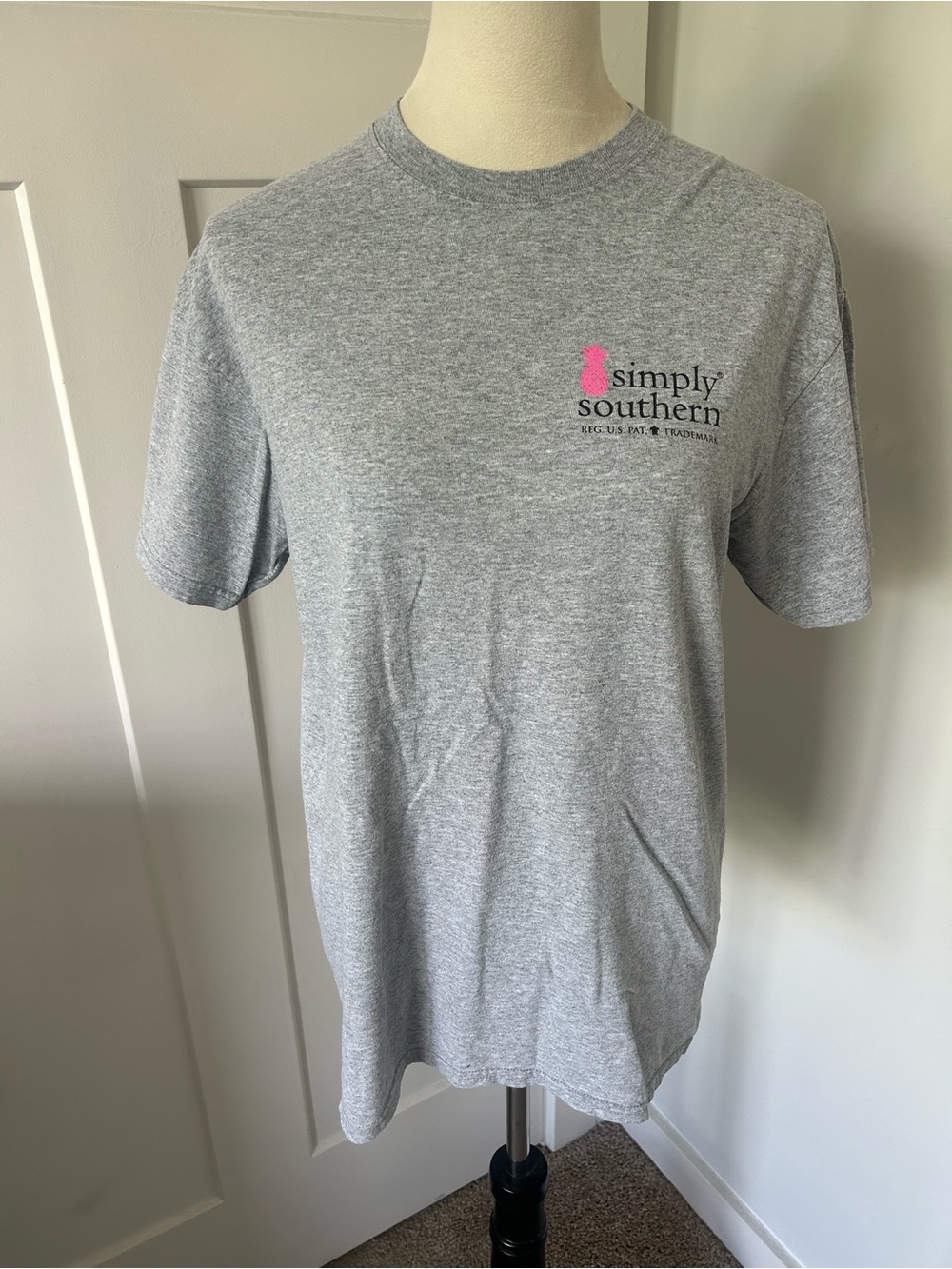 Simply Southern Heather Gray Tee with Pink Pineapple Logo